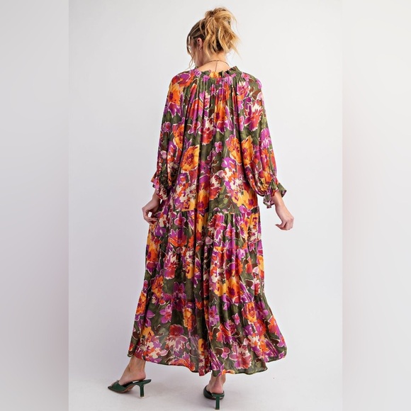 #81 New! Easel Floral Maxi Dress with Balloon Sleeves - Picture 4 of 4